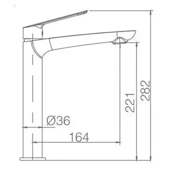 Vista lateral y perspectiva de Grifo de lavabo de caño alto con un diseño moderno fabricado en latón cromado de Imex