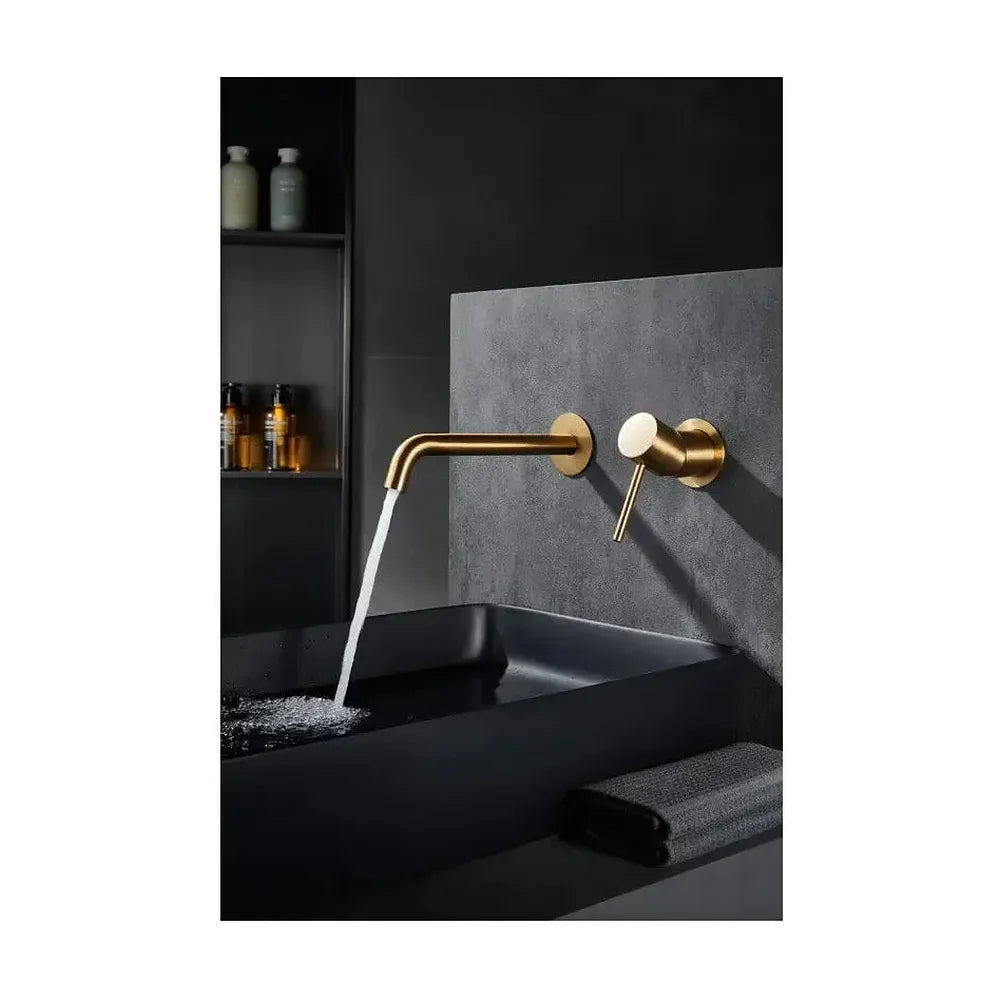 Vista principal de Grifo de lavabo monomando y empotrado sin caja de registro en latón con acabado oro cepillado Monza Imex