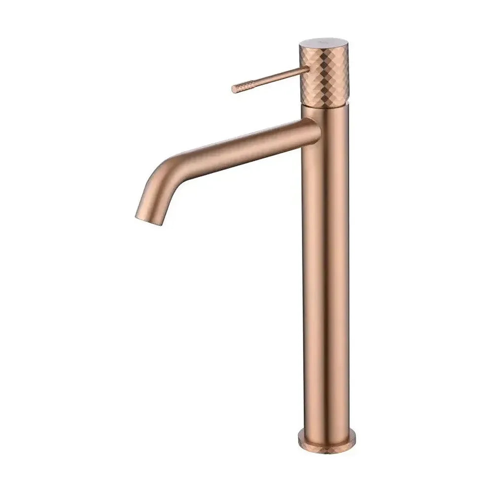 Grifo monomando con caño alto para lavabo hecho de latón con acabado oro rosa cepillado Genova de Imex Imex