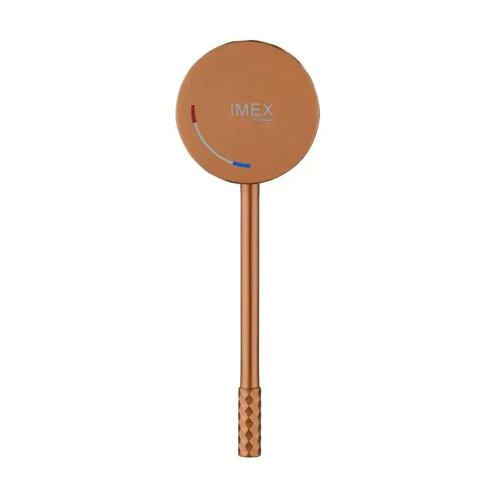 Vista principal de Grifo monomando con caño alto para lavabo hecho de latón con acabado oro rosa cepillado Genova de Imex
