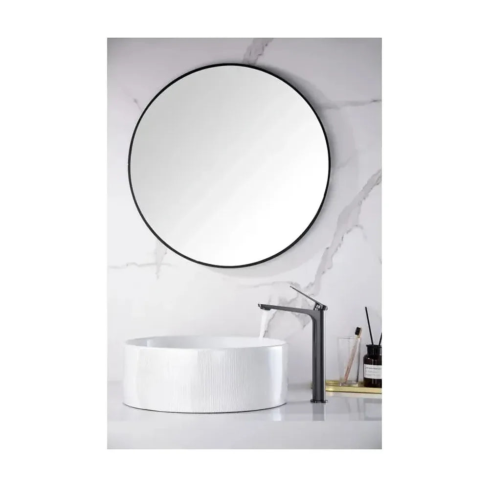 Vista lateral y perspectiva de Grifo monomando con caño alto para lavabo fabricado en latón con acabado negro metalizado...
