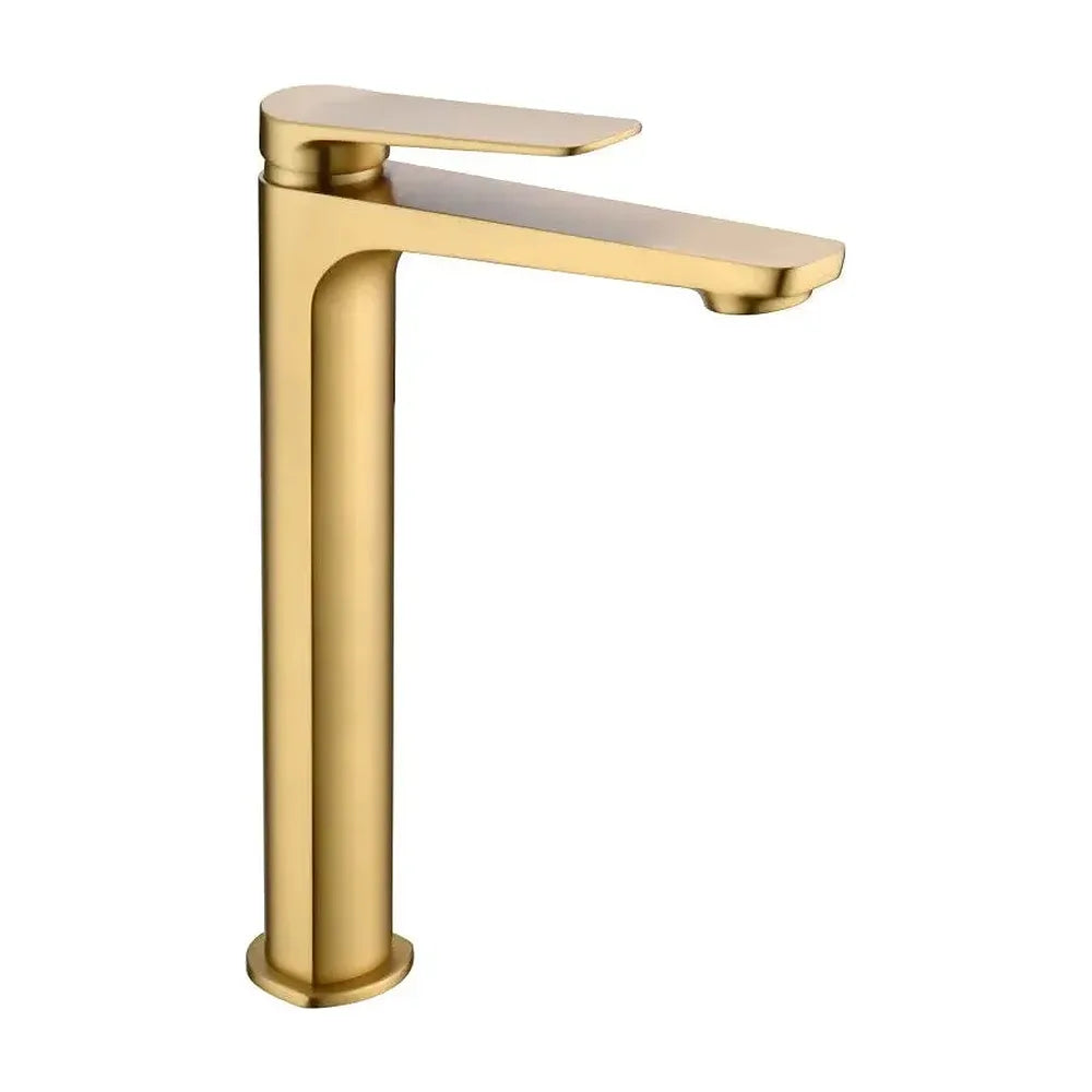 Grifo monomando con caño alto para lavabo en latón con acabado oro cepillado Napoles de Imex Imex