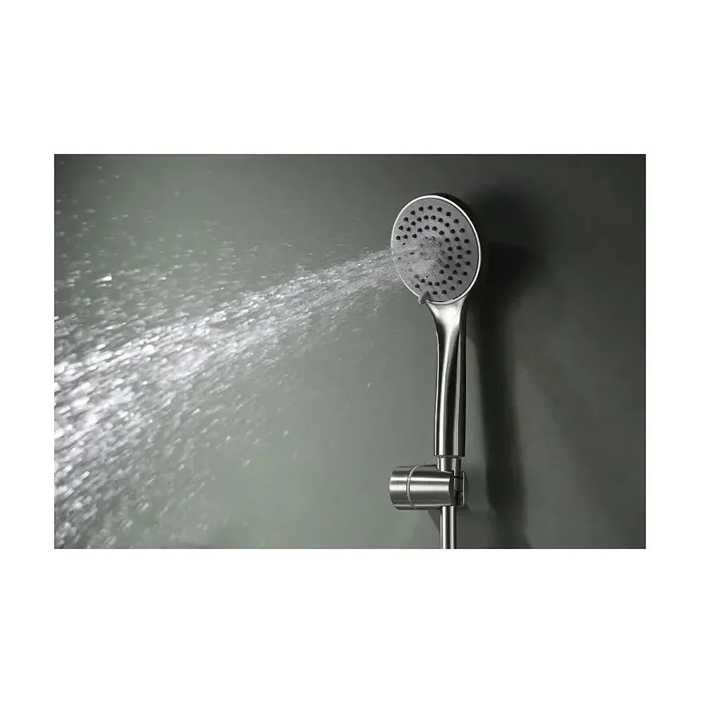 Detalle de funcionamiento de Grifo monomando de bañera y ducha con un cartucho cerámico en color níquel cepillado Ural de...