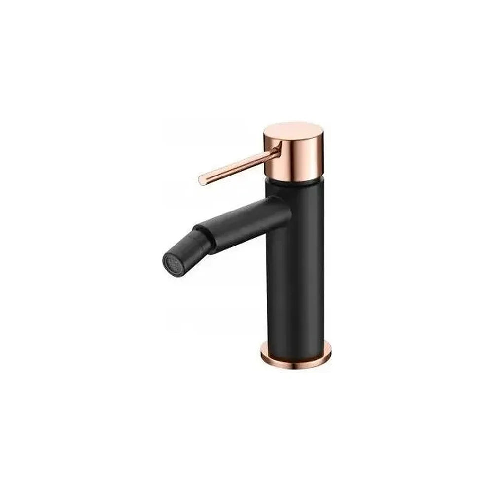 Grifo monomando de bidé fabricado en latón de acabado negro y oro rosa Stick Milos de Imex Imex