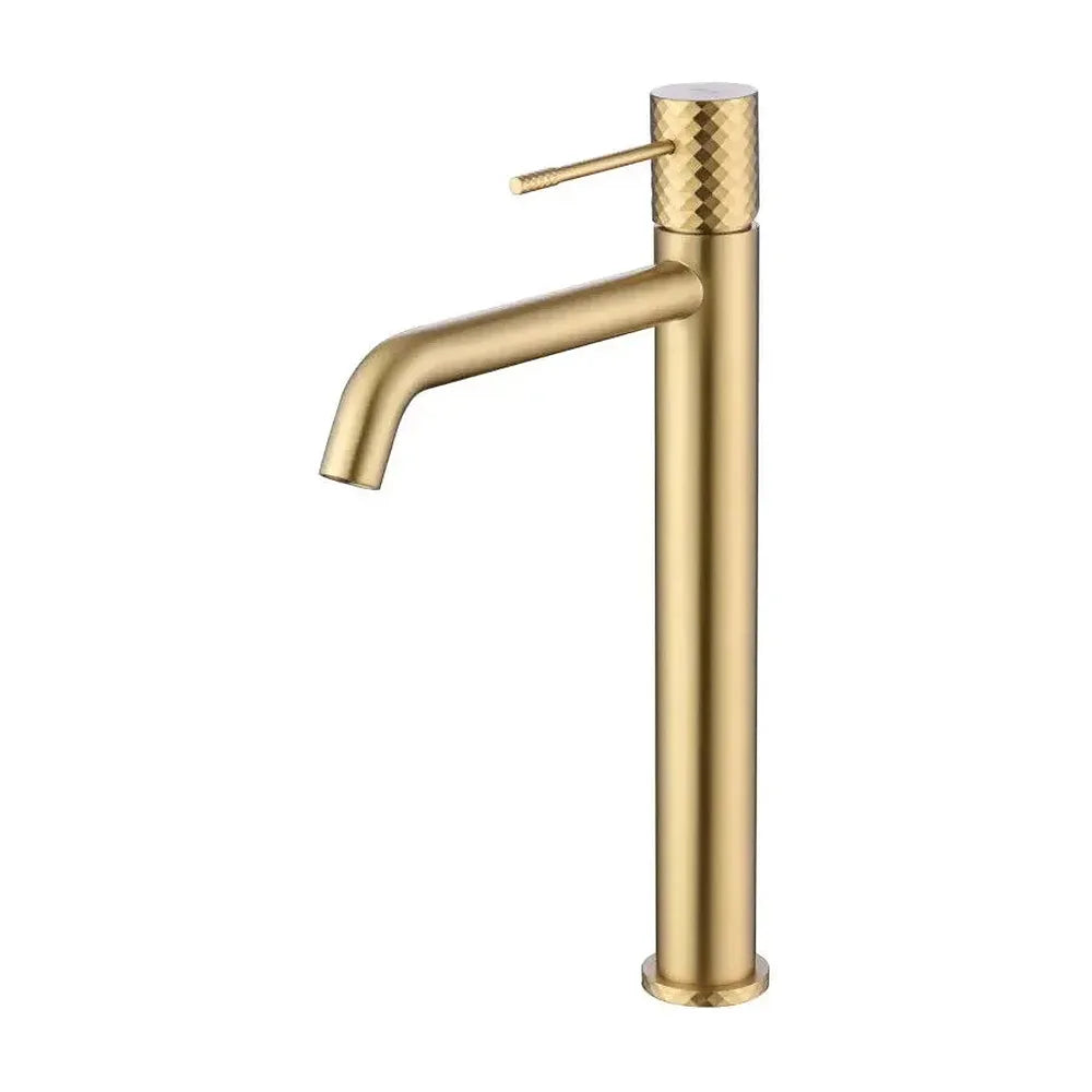 Grifo monomando de caño alto para lavabo en latón con acabado oro cepillado Genova de Imex Imex