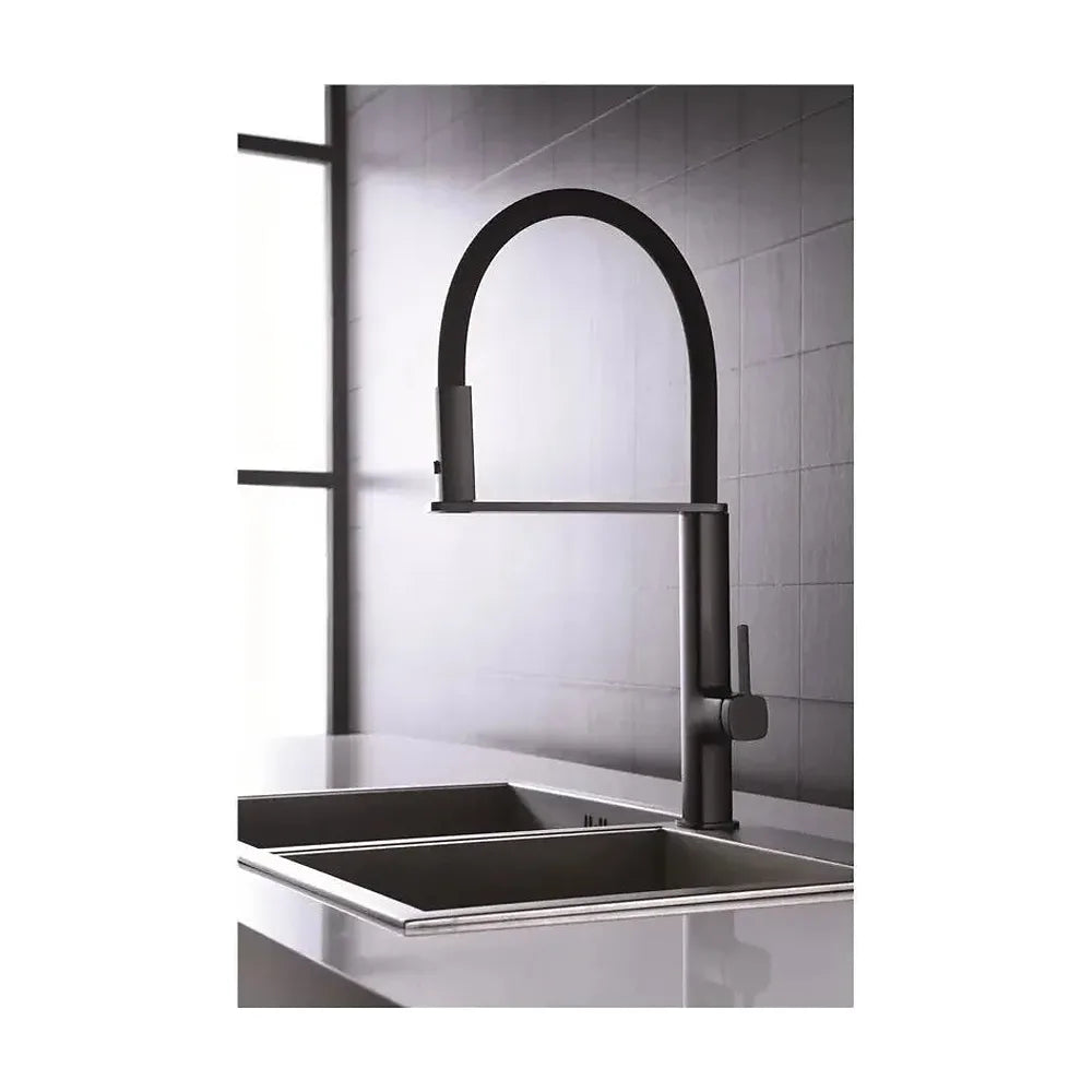 Vista principal de Grifo monomando de cocina de caño extra alto de acabado en negro mate Menorca de Imex