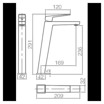 Vista lateral y perspectiva de Grifo monomando de diseño alto para lavabo fabricado en latón de acabado negro mate Art de...