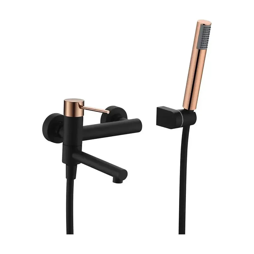 Grifo monomando de pared para bañera fabricada en latón de acabado negro y oro rosa Milos de Imex Imex