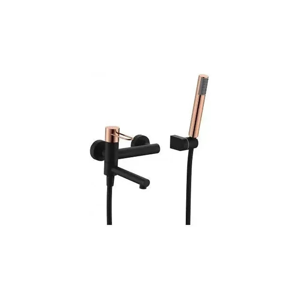 Grifo monomando de pared para bañera fabricada en latón de acabado negro mate y oro rosa Milos de Imex Imex