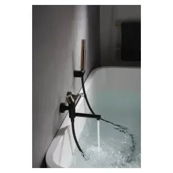Vista principal de Grifo monomando de pared para bañera fabricada en latón de acabado negro mate y oro rosa Milos de Imex