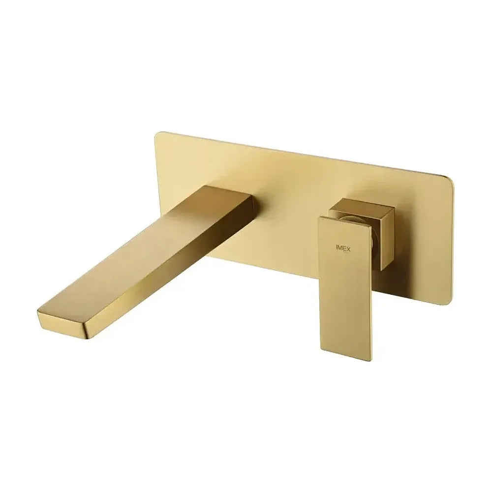Grifo monomando empotrado para lavabo hecho de latón con acabado oro cepillado Pisa de Imex Imex