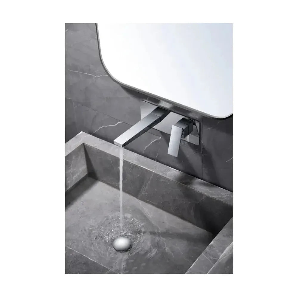 Vista lateral y perspectiva de Grifo monomando empotrado para lavabo hecho de latón con acabado cromado Pisa de Imex