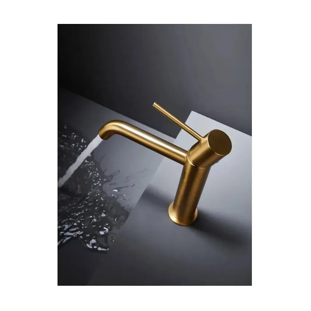 Vista principal de Grifo monomando lavabo cartucho de 25 mm fabricado en latón con acabado oro cepillado Monza de Imex