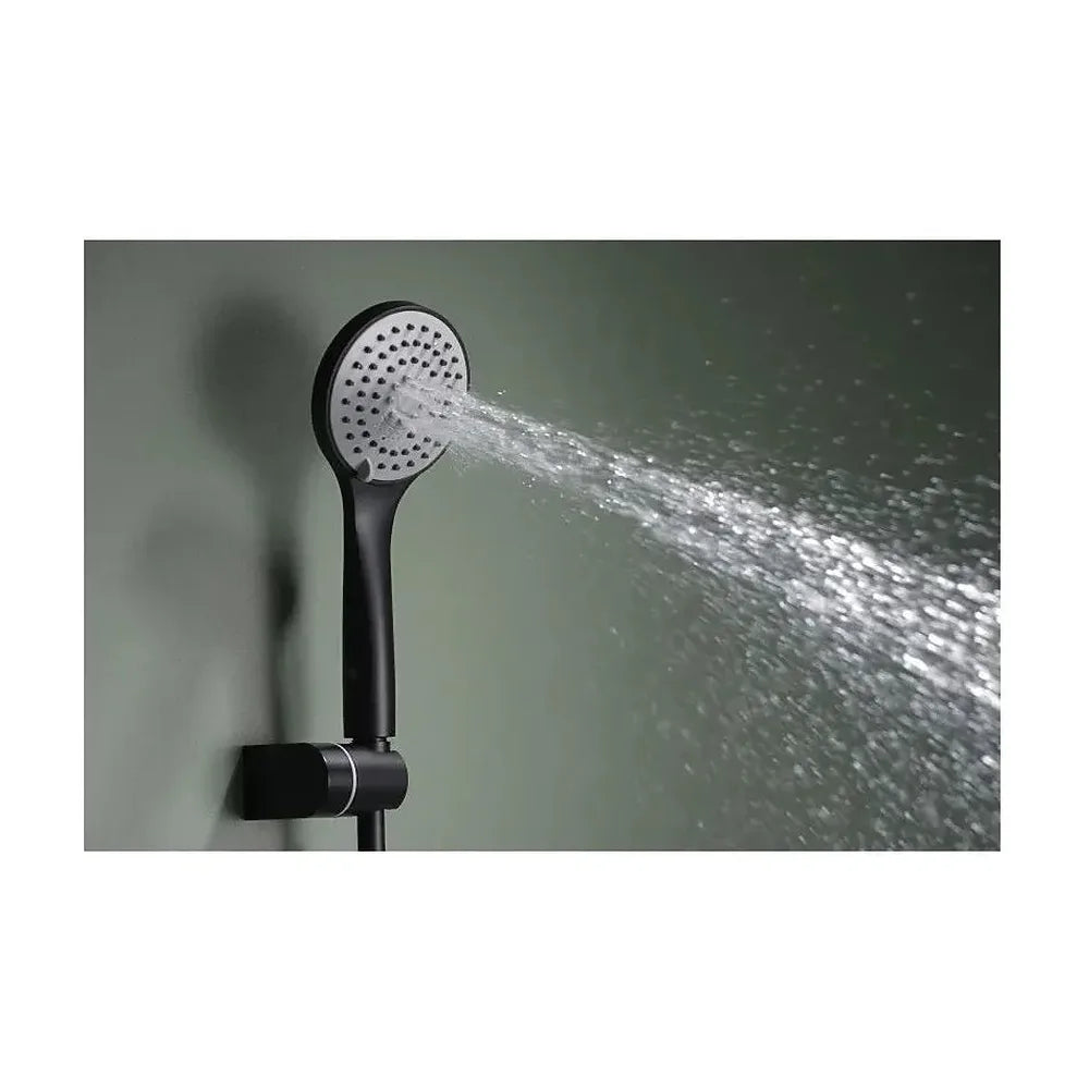 Detalle de funcionamiento de Grifo monomando para bañera y ducha fabricada en latón de acabado negro mate Ural de Imex