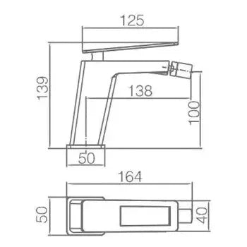 Vista lateral y perspectiva de Grifo monomando para bidé fabricado en latón negro y oro con un caño recto Suecia de Imex