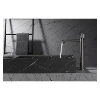 Plano de medidas y cotas técnicas de Grifo monomando para lavabo con un diseño de caño alto de acabado cromado Line de Imex