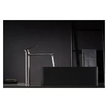 Vista principal de Grifo monomando para lavabo de caño alto en color níquel cepillado mate Ural de Imex