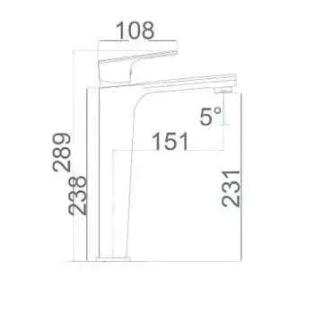 Vista lateral y perspectiva de Grifo monomando para lavabo de caño largo con un diseño moderno fabricado en latón Bali de...
