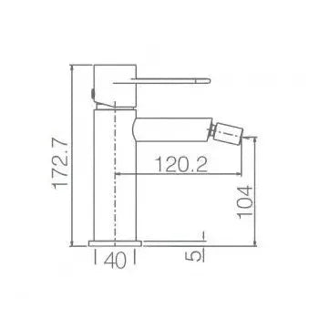 Plano de medidas y cotas técnicas de Grifo monomando para lavabo fabricado en latón con discos de cerámica en color negro...