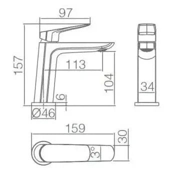 Vista trasera o instalación de Grifo monomando para lavabo fabricado en latón cromado con un cartucho cerámico Belgica de...