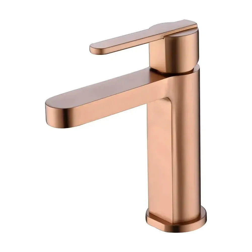 Grifo monomando sobre repisa para lavabo hecho de latón con acabado oro rosa cepillado Roma de Imex Imex