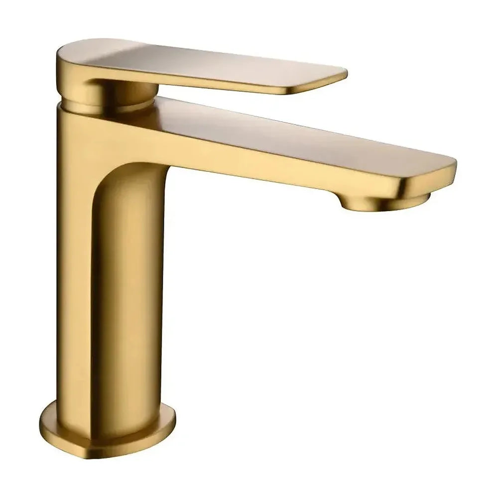 Grifo monomando sobre repisa para lavabo de latón con acabado oro cepillado Napoles de Imex Imex