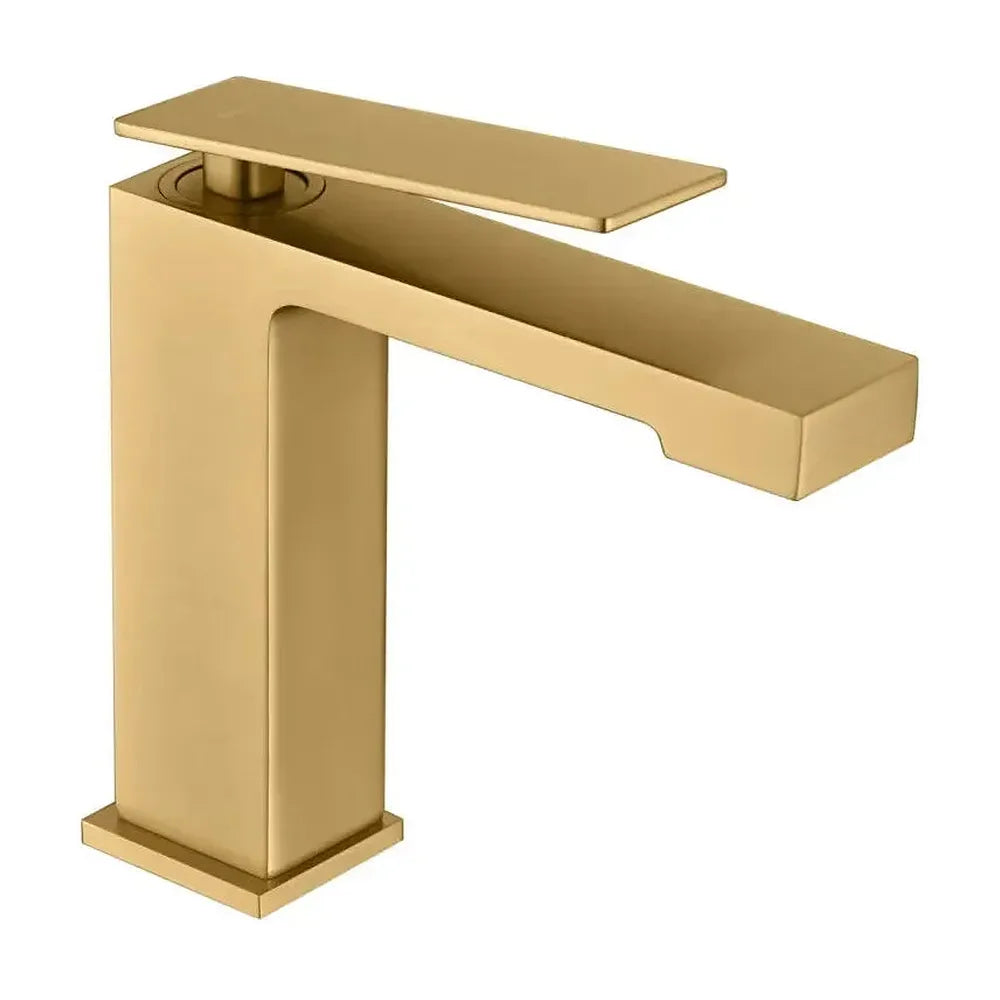 Grifo monomando sobre repisa para lavabo hecho de latón con acabado oro cepillado Pisa de Imex Imex