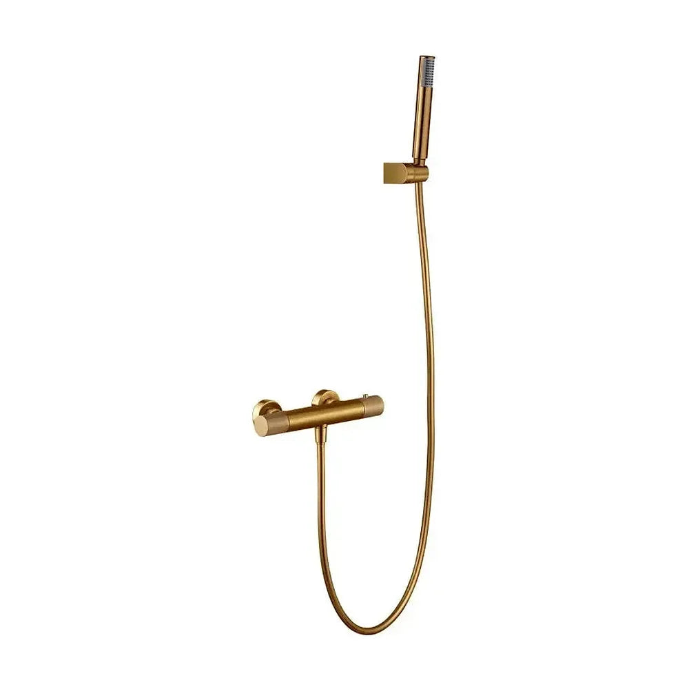 Grifo para ducha termostático con un diseño elegante de color oro cepillado Line de Imex Imex
