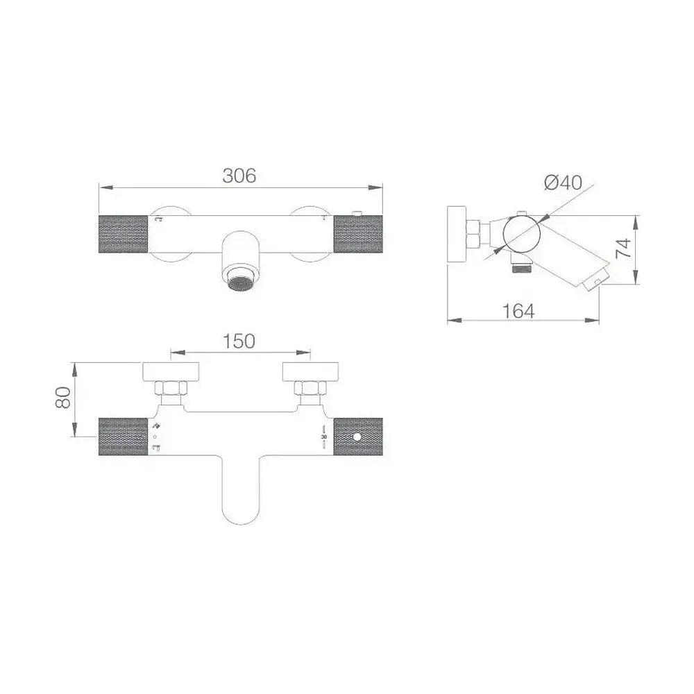 Detalle de funcionamiento de Grifo para ducha y bañera termostático fabricado en latón de acabado negro mate Line de Imex