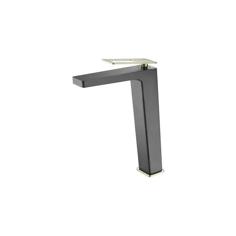 Grifo para lavabo con un diseño monomando de caño alto y un acabado negro mate y oro Suecia de Imex Imex
