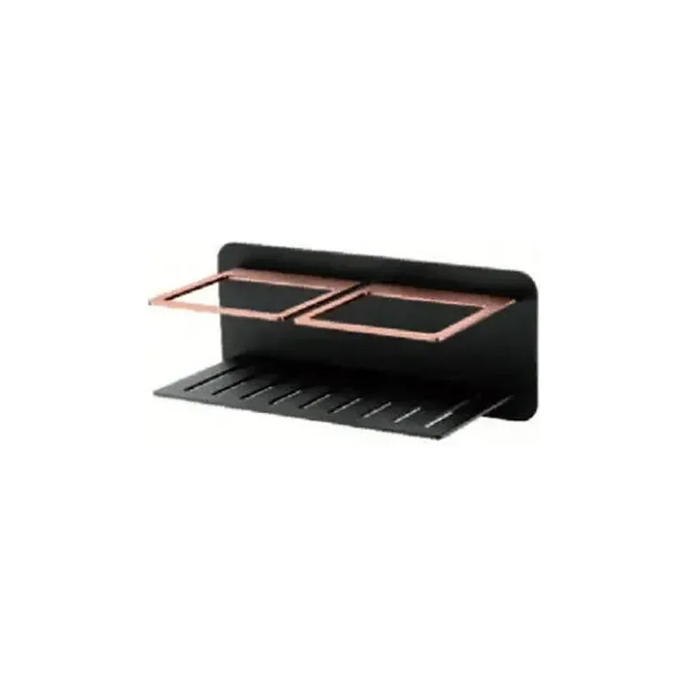 Jabonera frontal con diseño elegante de acero s304 con acabado en color negro y oro rosa Iman de Imex Imex