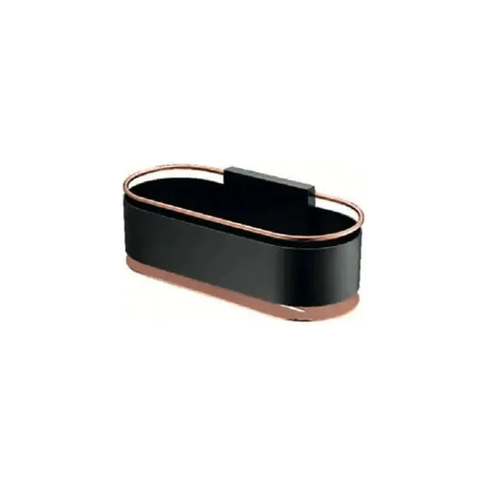 Jabonera frontal con diseño elegante de acero s304 con acabado negro y oro rosa Anga de Imex Imex