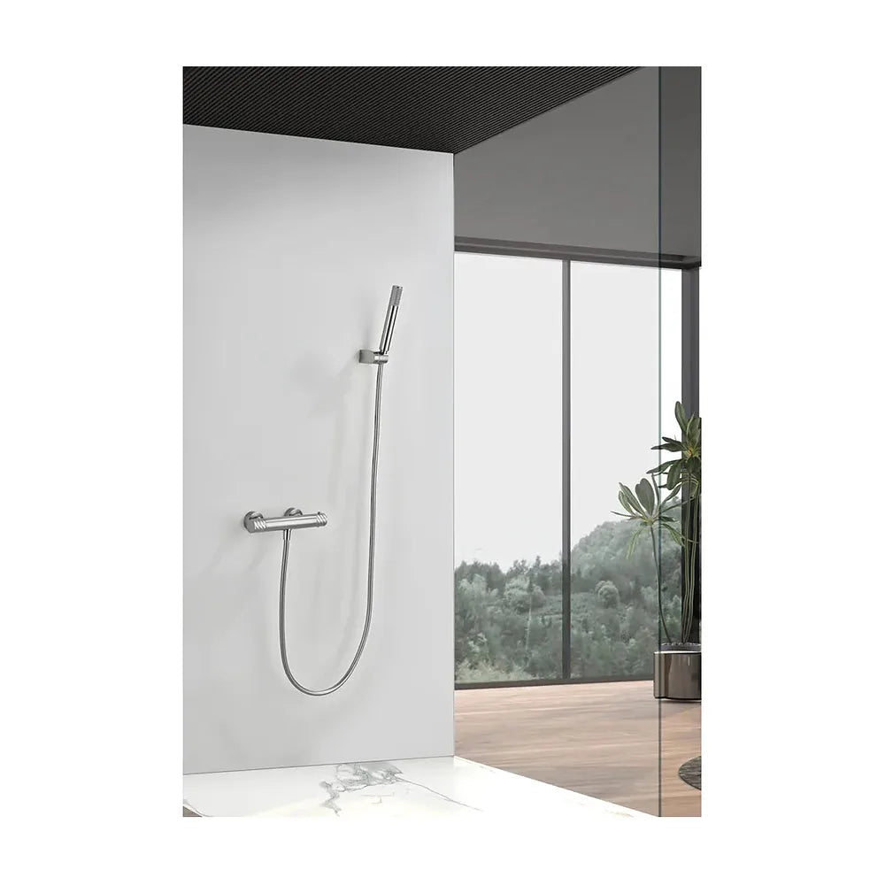 Vista trasera o instalación de Kit ducha termostático Bless níquel cepillado Imex