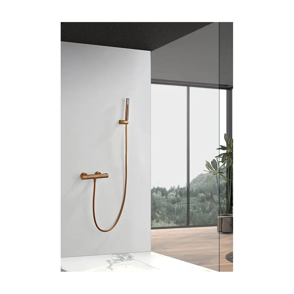 Vista trasera o instalación de Kit ducha termostático Bless oro rosa cepillado Imex