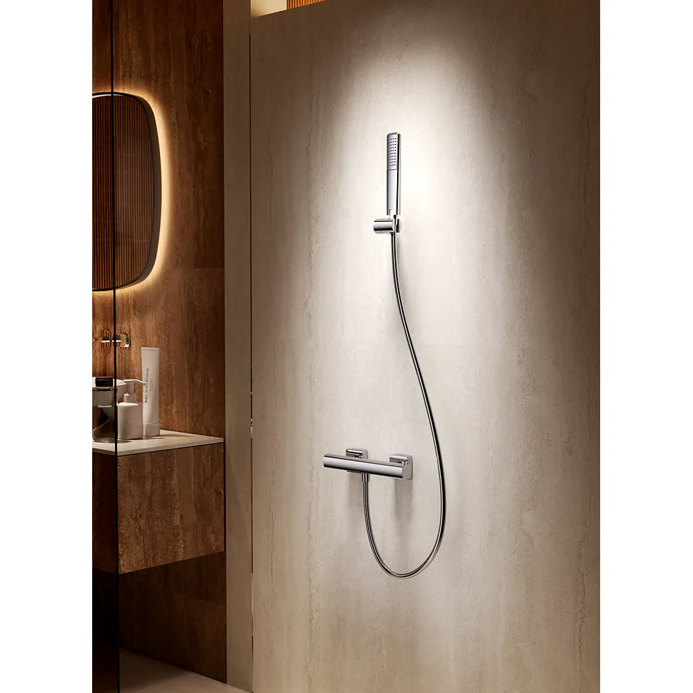 Plano o detalle técnico de Kit ducha termostático Toscana oro rosa cepillado Imex