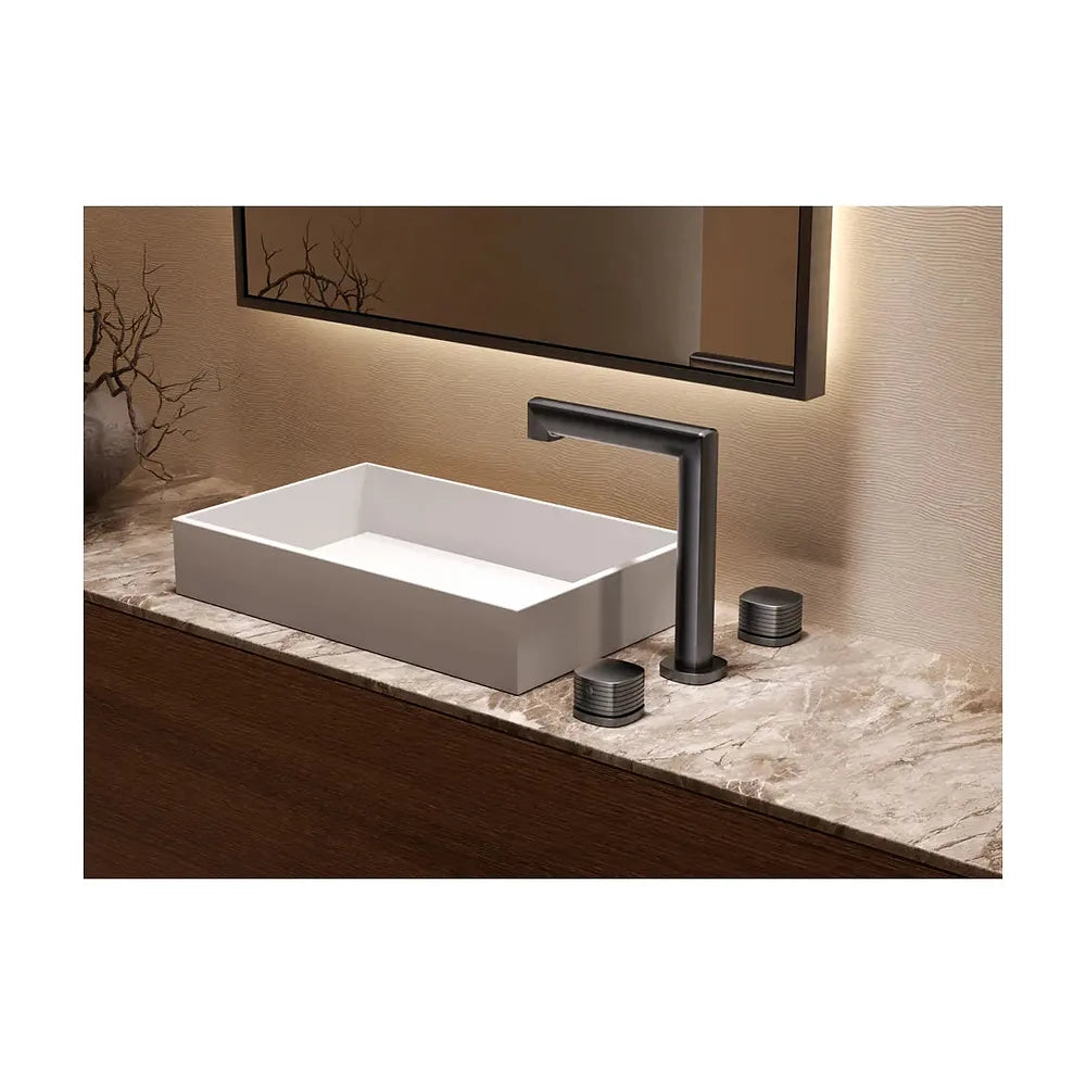 Detalle de funcionamiento de Lavabo bimando sobreencimera caño bajo Firenze níquel cepillado Imex