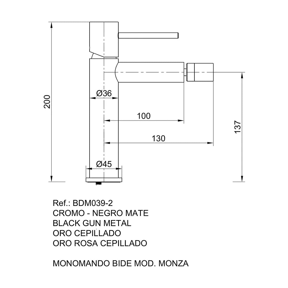 Detalle de acabado y materiales de Monomando bidé Monza níquel cepillado Imex