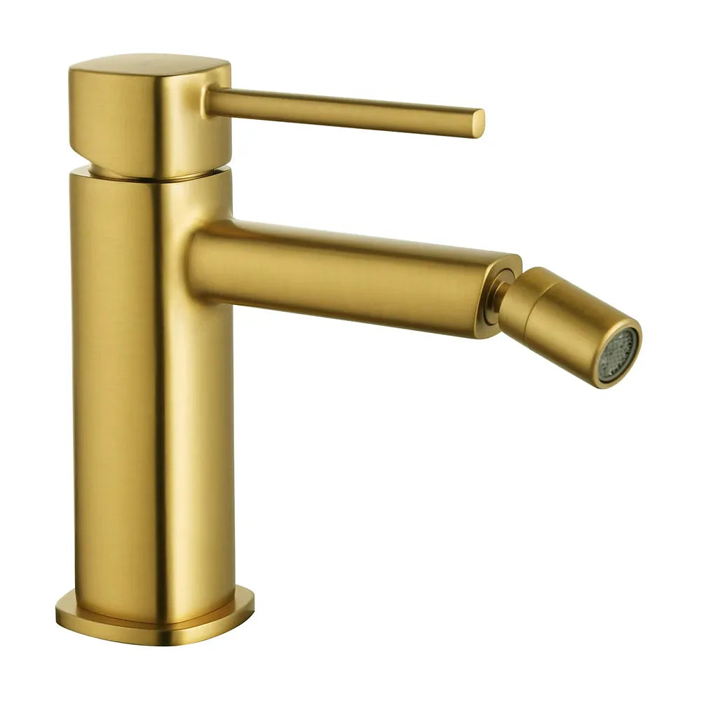 Detalle de acabado y materiales de Monomando bidé Toscana oro cepillado Imex
