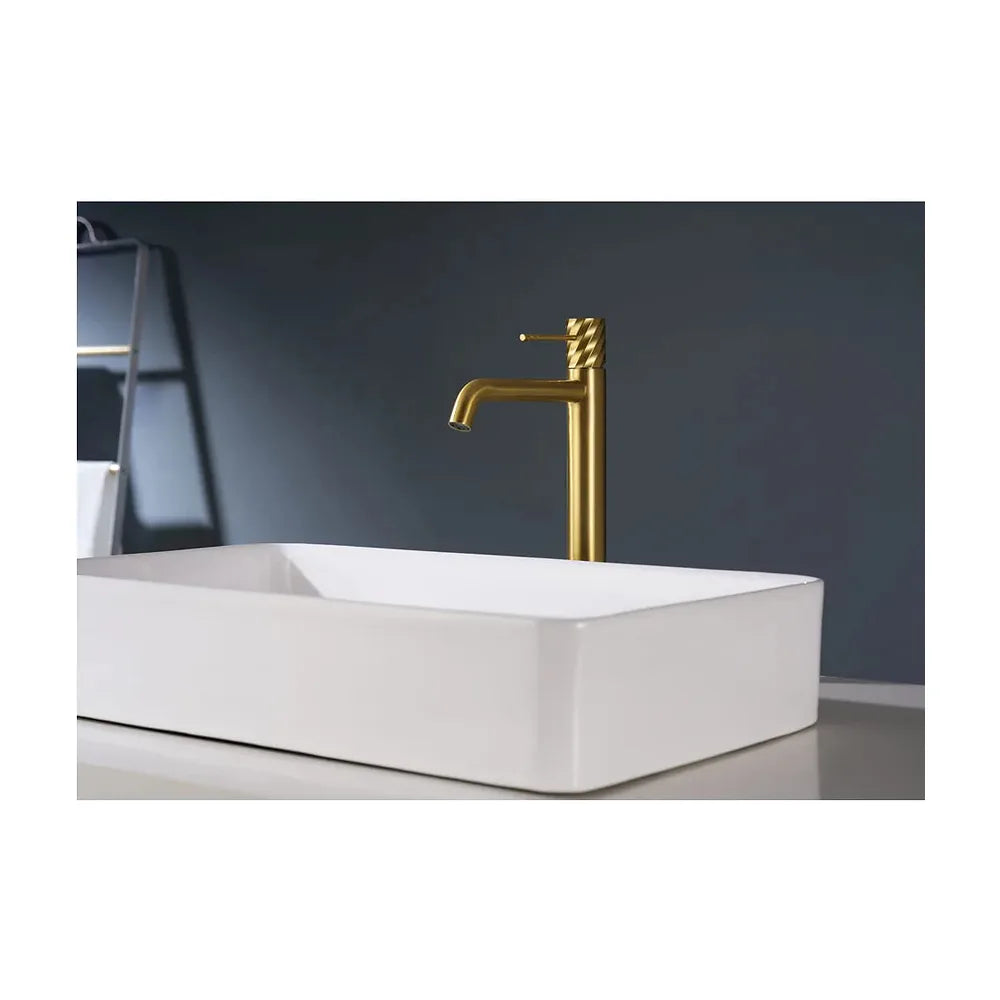 Vista trasera o instalación de Monomando lavabo alto Bless oro cepillado Imex