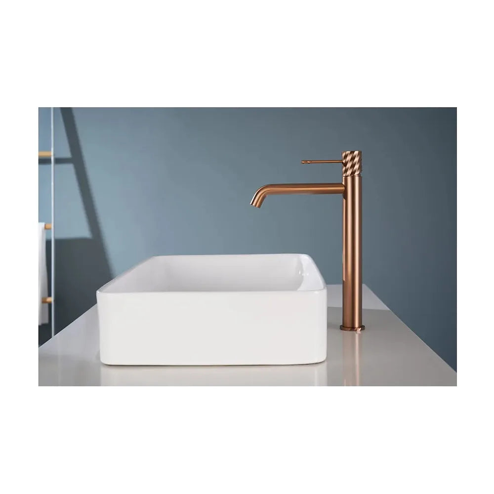 Vista trasera o instalación de Monomando lavabo alto Bless oro rosa cepillado Imex
