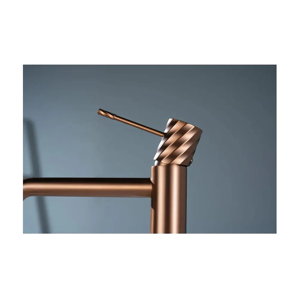 Plano de medidas y cotas técnicas de Monomando lavabo alto Bless oro rosa cepillado Imex
