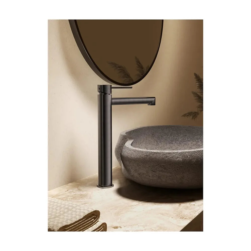 Plano de medidas y cotas técnicas de Monomando lavabo alto Firenze oro cepillado Imex