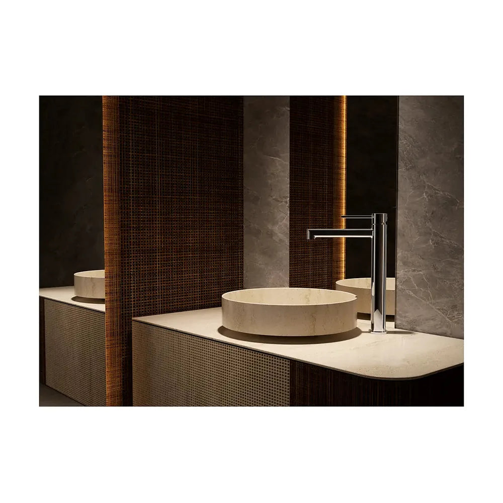 Vista trasera o instalación de Monomando lavabo alto Toscana níquel cepillado Imex