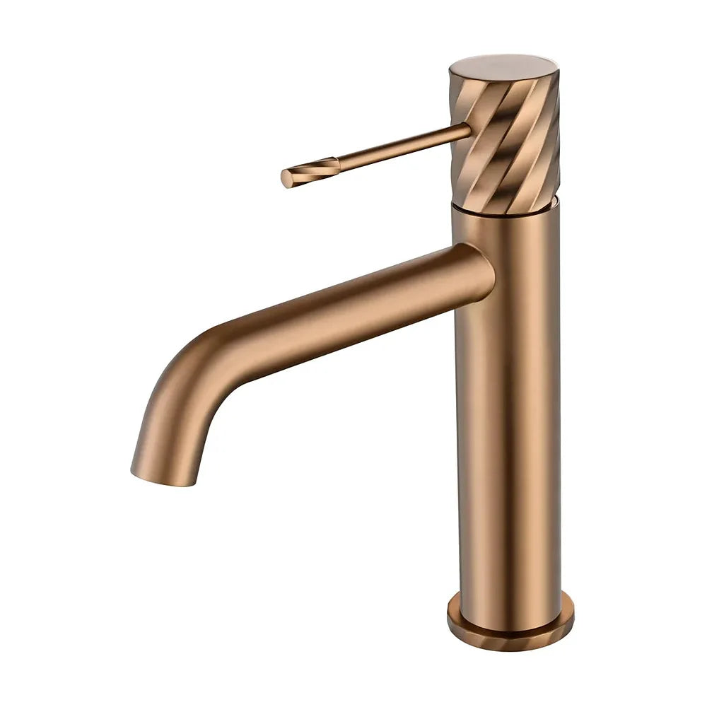Detalle de funcionamiento de Monomando lavabo Bless oro rosa cepillado Imex