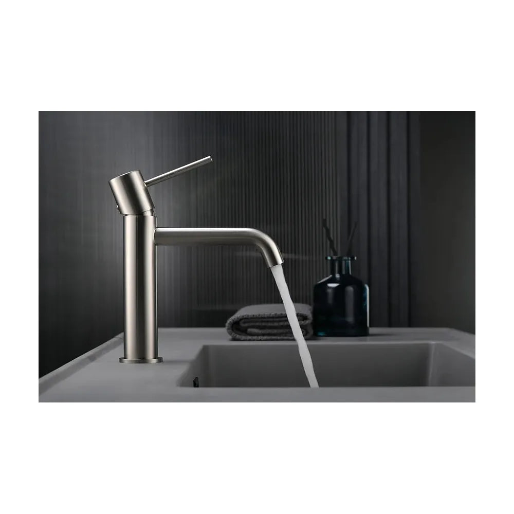 Plano de medidas y cotas técnicas de Monomando lavabo Monza níquel cepillado Imex