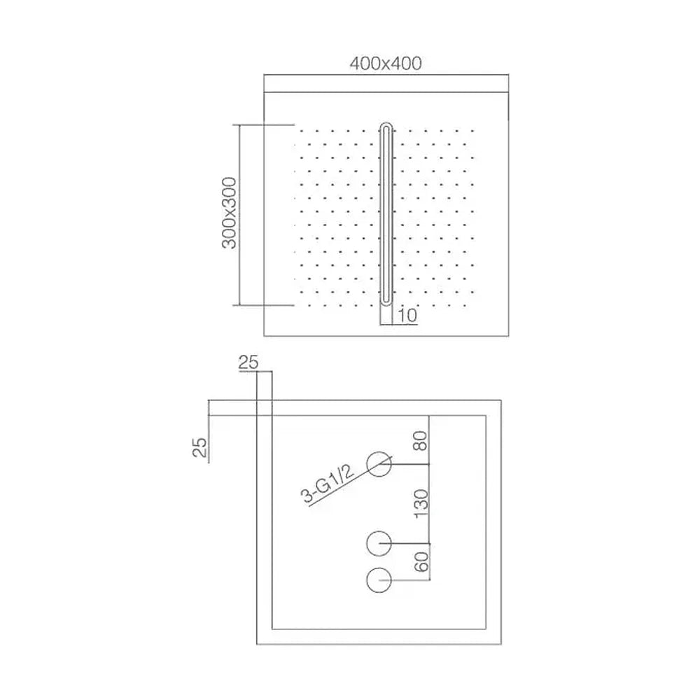 Detalle de acabado y materiales de Rociador cuadrado para ducha con 2 funciones de salida y un diseño extraplano de Imex