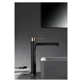 imex_milos_grifo_monomando_para_lavabo_de_caño_alto_fabricado_en_latón_de_acabado_negro_mate_y_oro_rosa_stick_1