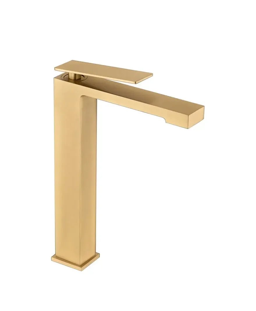Bathroom sink faucet single handle high spout brass with brushed gold finish Pisa by Imex