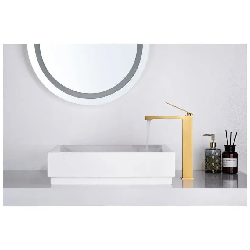 Bathroom sink faucet single handle high spout brass with brushed gold finish Pisa by Imex