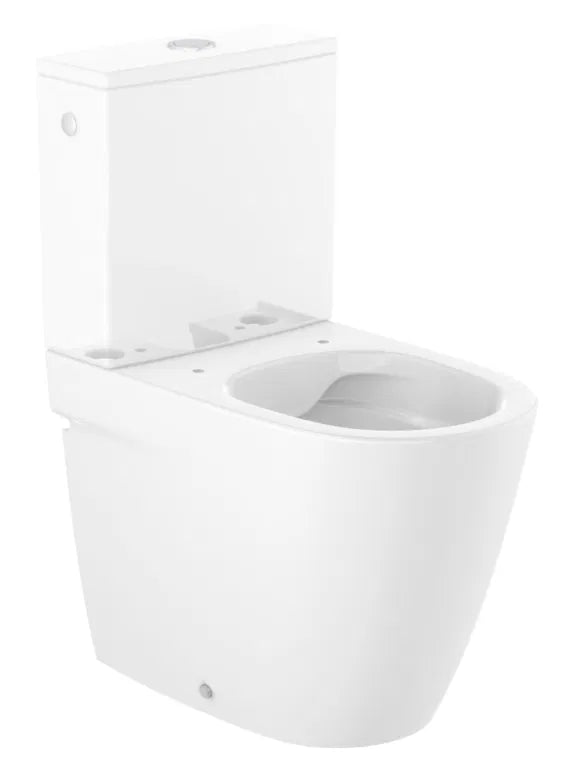 Inodoro de tanque bajo salida dual y diseño adosado a pared en acabado blanco Ona Rimless de Roca